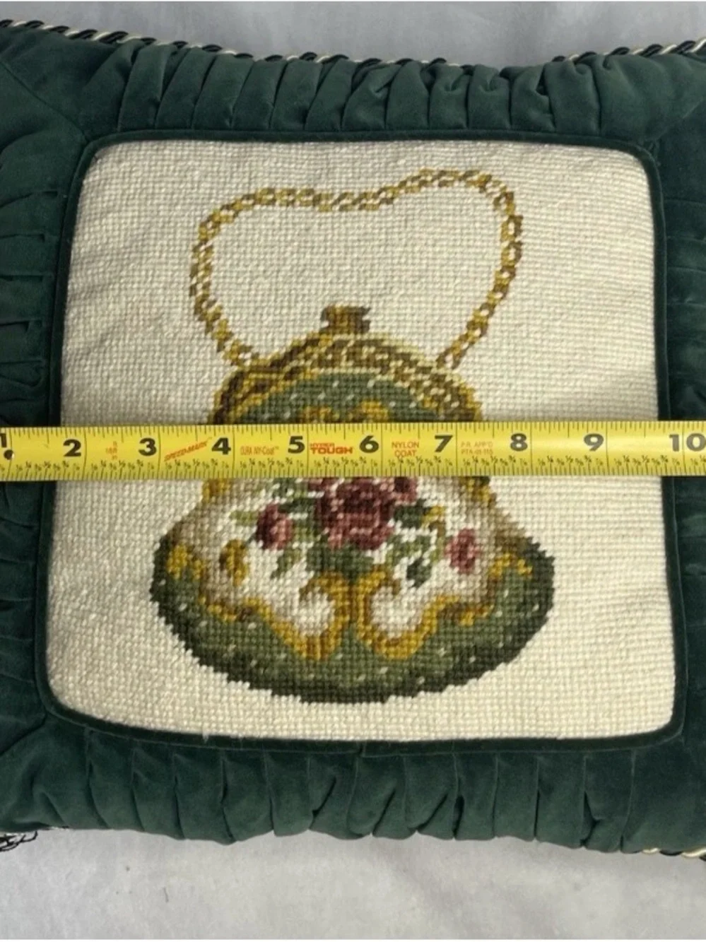 Needlepoint Pillow Purse Handbag Velvet Back Cottagecore Tassels